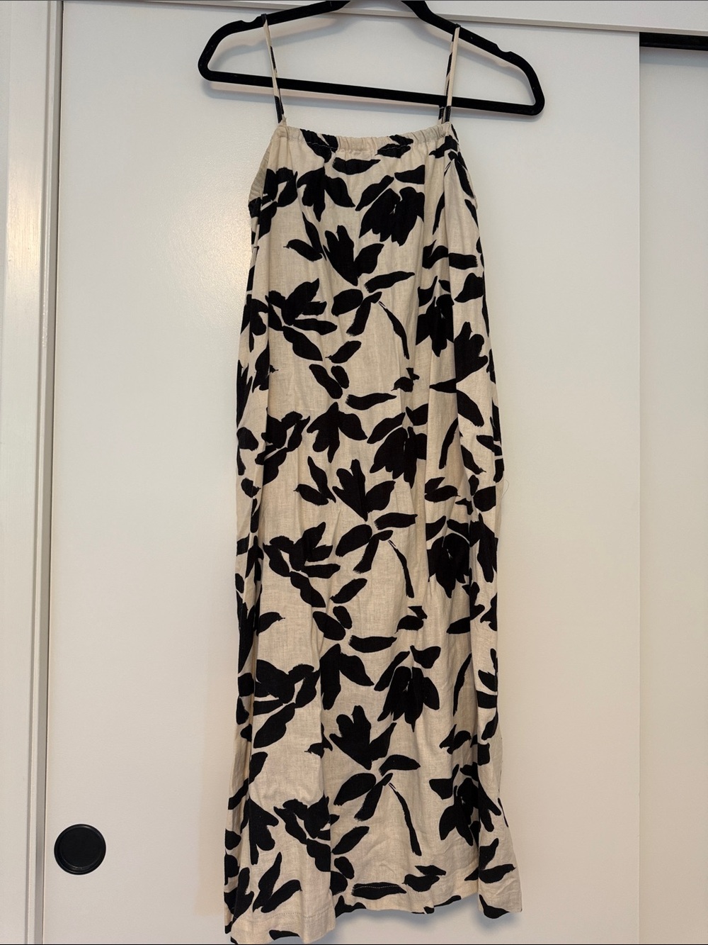 a new day Black & Cream Floral Midi linen Dress